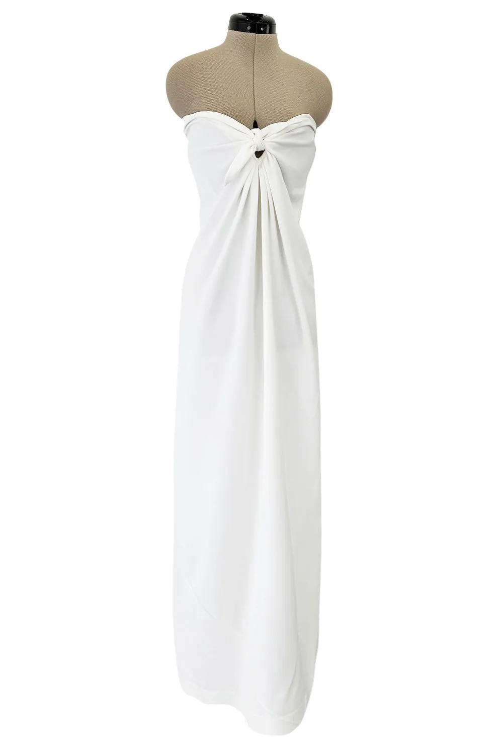 1976 Halston Strapless Iconic Front Tie Bias Cut Dress in White Jersey