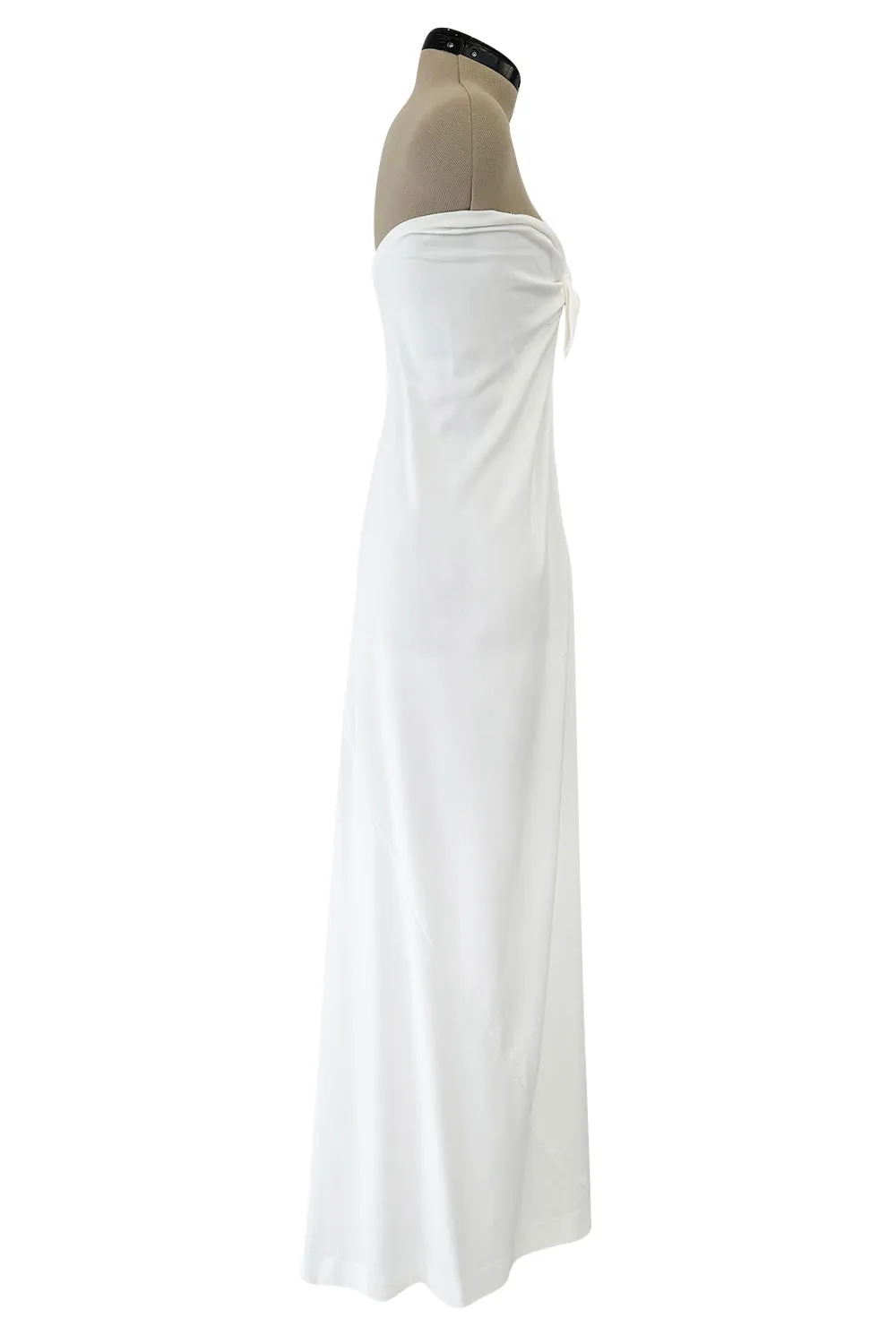 1976 Halston Strapless Iconic Front Tie Bias Cut Dress in White Jersey