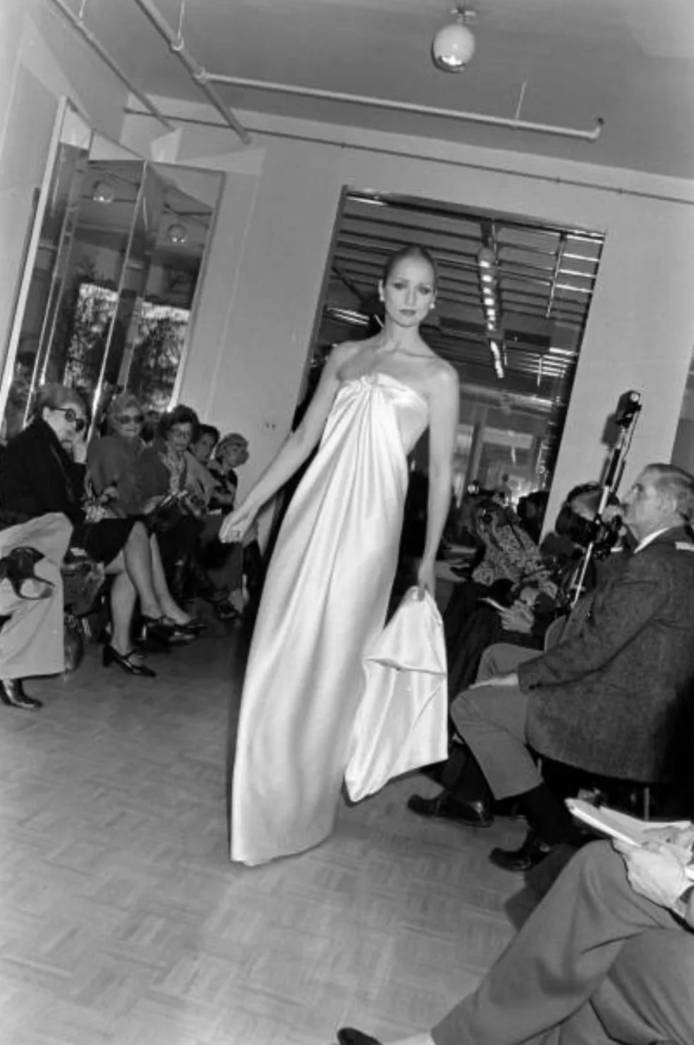 1976 Halston Strapless Iconic Front Tie Bias Cut Dress in White Jersey