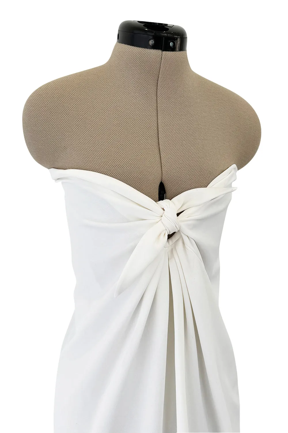 1976 Halston Strapless Iconic Front Tie Bias Cut Dress in White Jersey