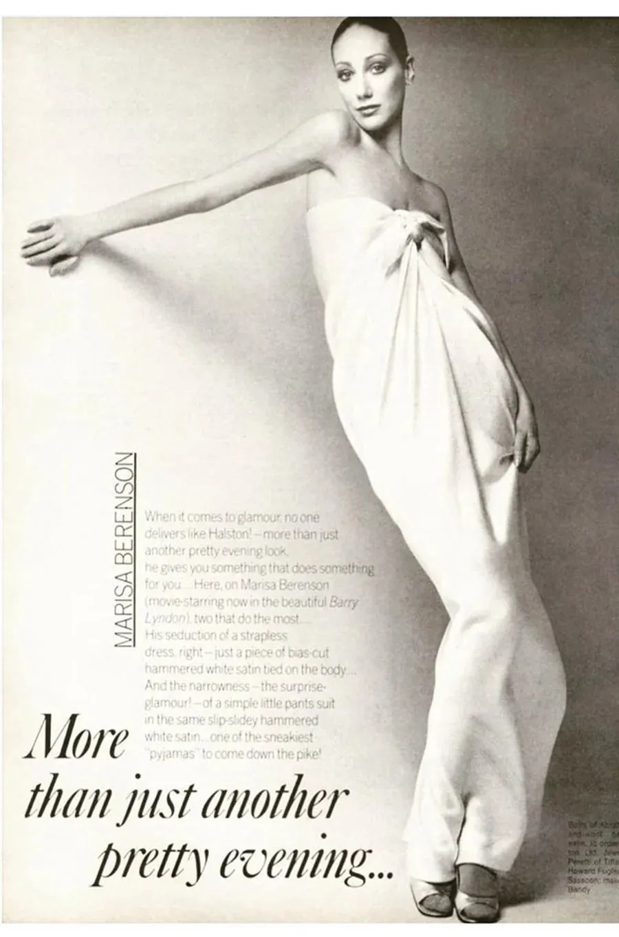 1976 Halston Strapless Iconic Front Tie Bias Cut Dress in White Jersey