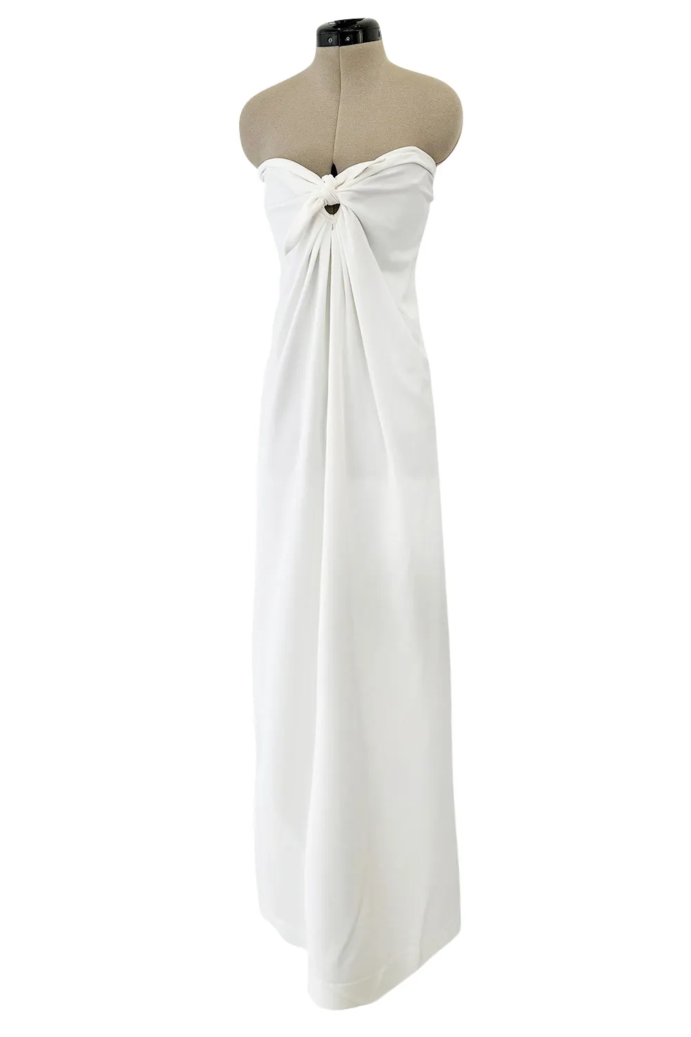 1976 Halston Strapless Iconic Front Tie Bias Cut Dress in White Jersey