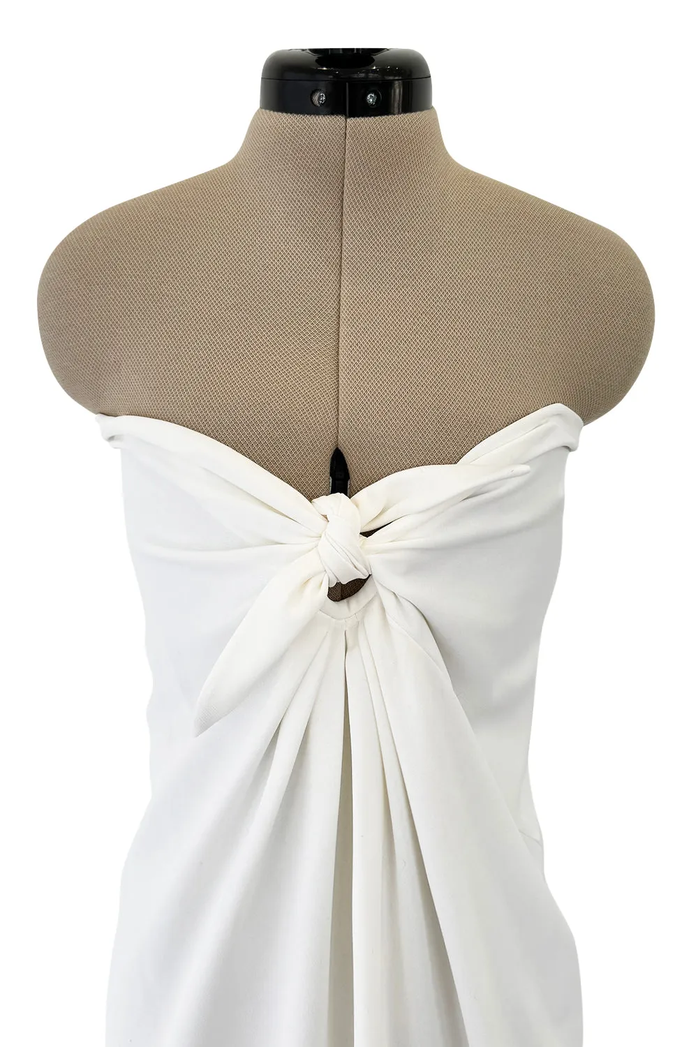 1976 Halston Strapless Iconic Front Tie Bias Cut Dress in White Jersey