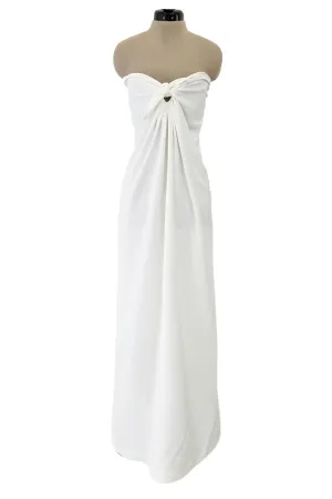 1976 Halston Strapless Iconic Front Tie Bias Cut Dress in White Jersey