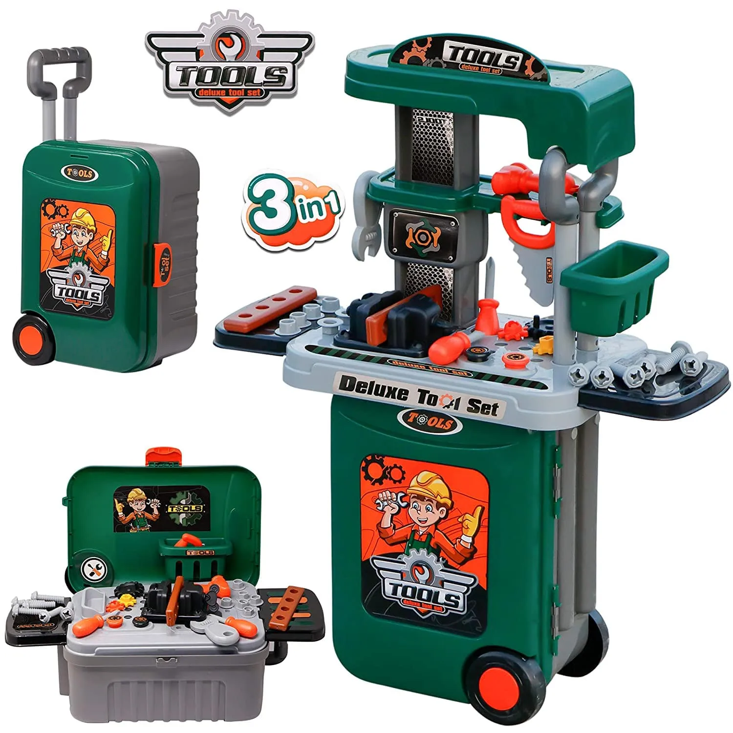 3 IN 1 Portable Deluxe Tool Set Suitcase Play Set