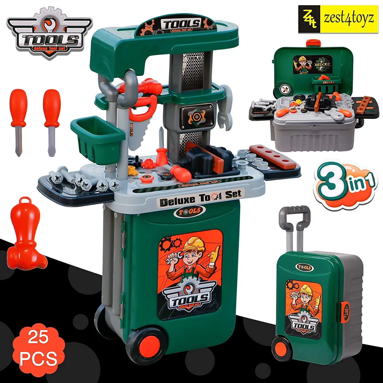 3 IN 1 Portable Deluxe Tool Set Suitcase Play Set