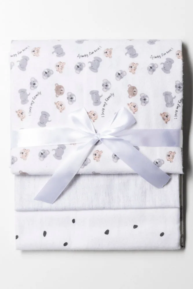 3 Pack Bear Receiver Blankets White