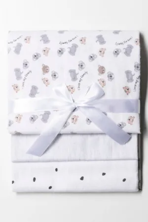 3 Pack Bear Receiver Blankets White