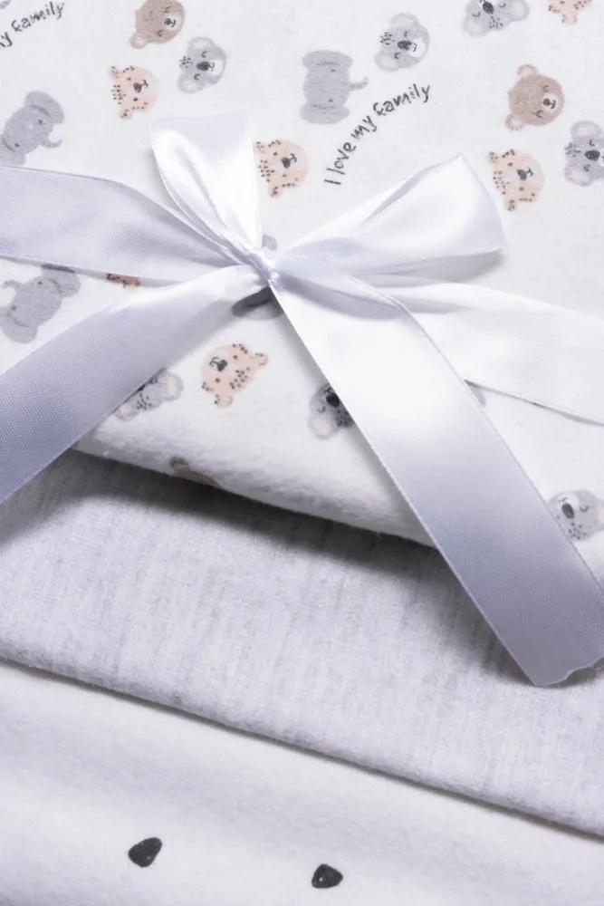 3 Pack Bear Receiver Blankets White