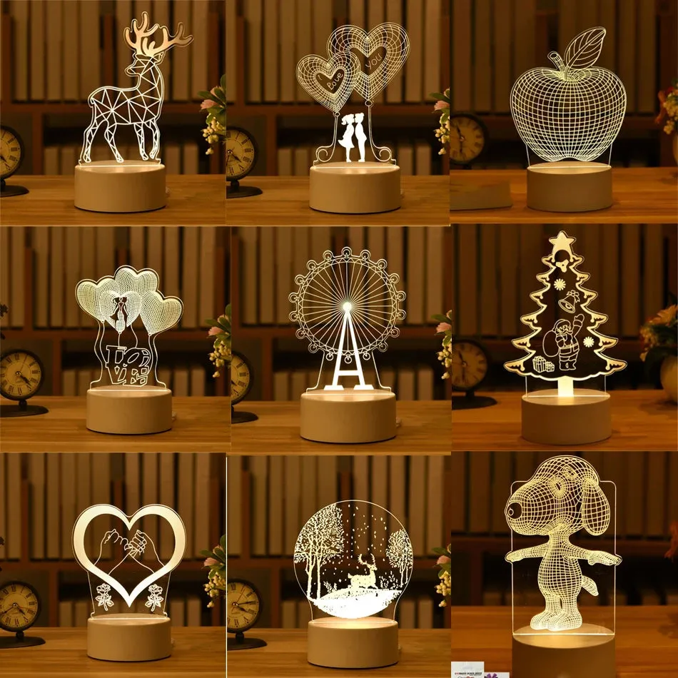 3D Lamp Acrylic USB LED Night Lights Neon Sign Lamp Xmas Christmas Decorations for Home Bedroom Birthday Decor Wedding Gifts