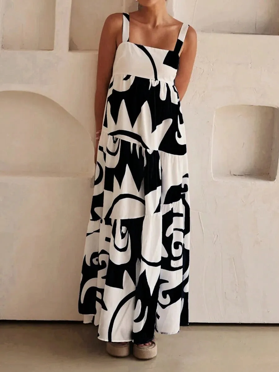 Abstract Tiered Maxi Dress