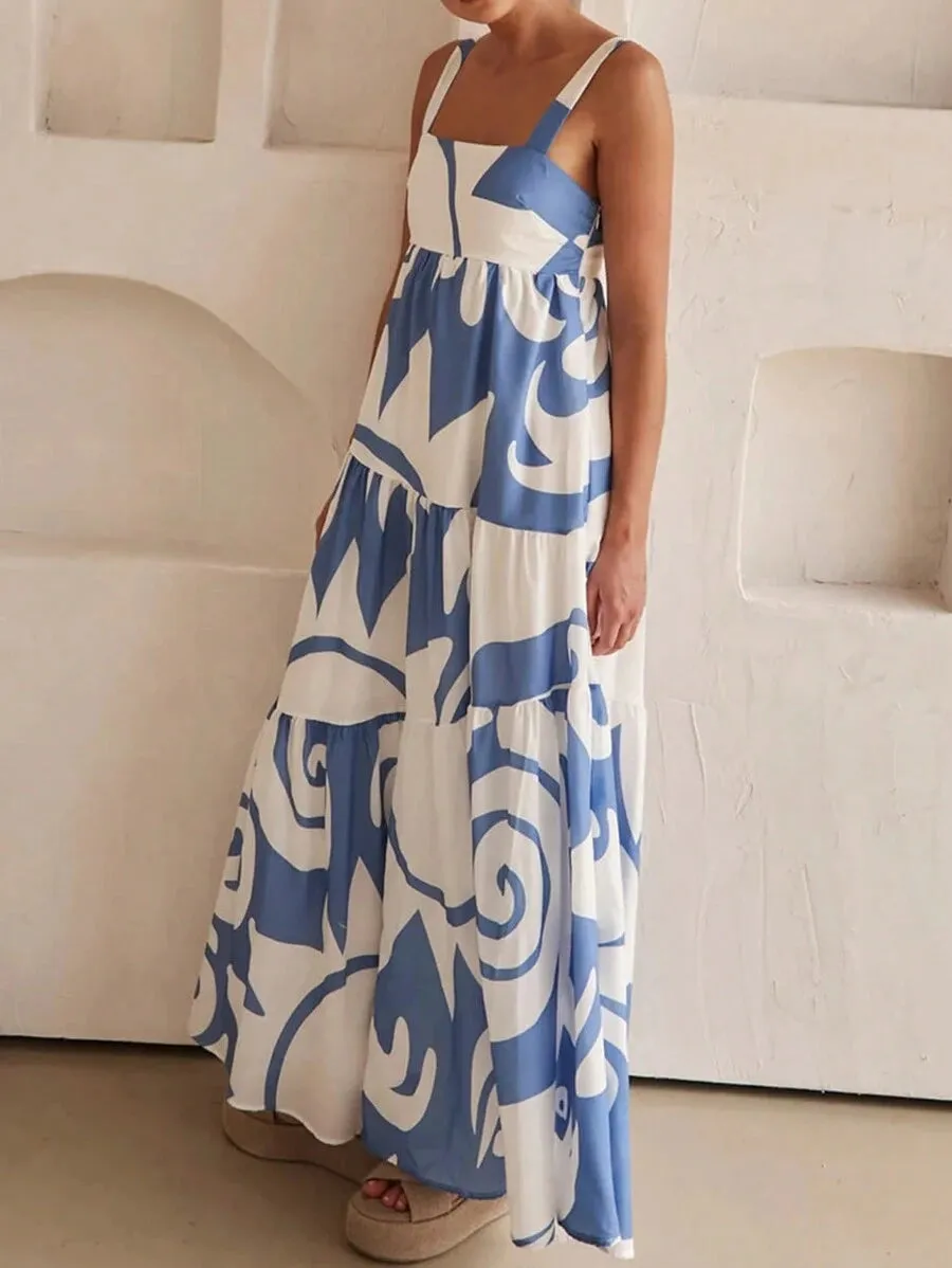 Abstract Tiered Maxi Dress