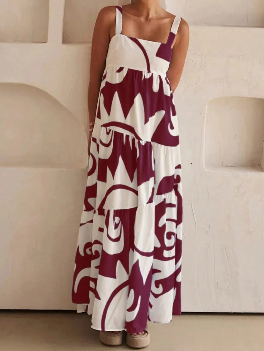 Abstract Tiered Maxi Dress