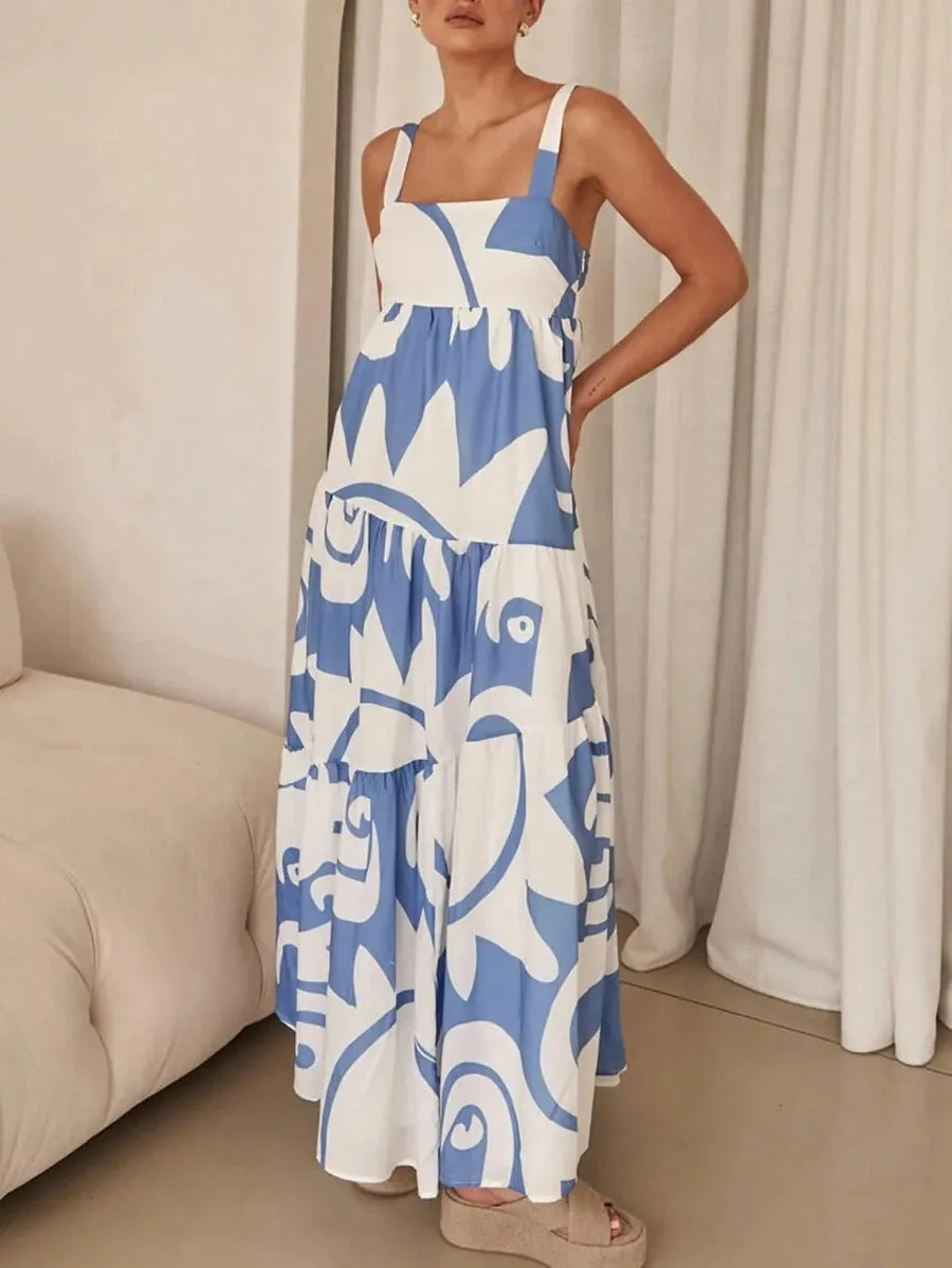Abstract Tiered Maxi Dress