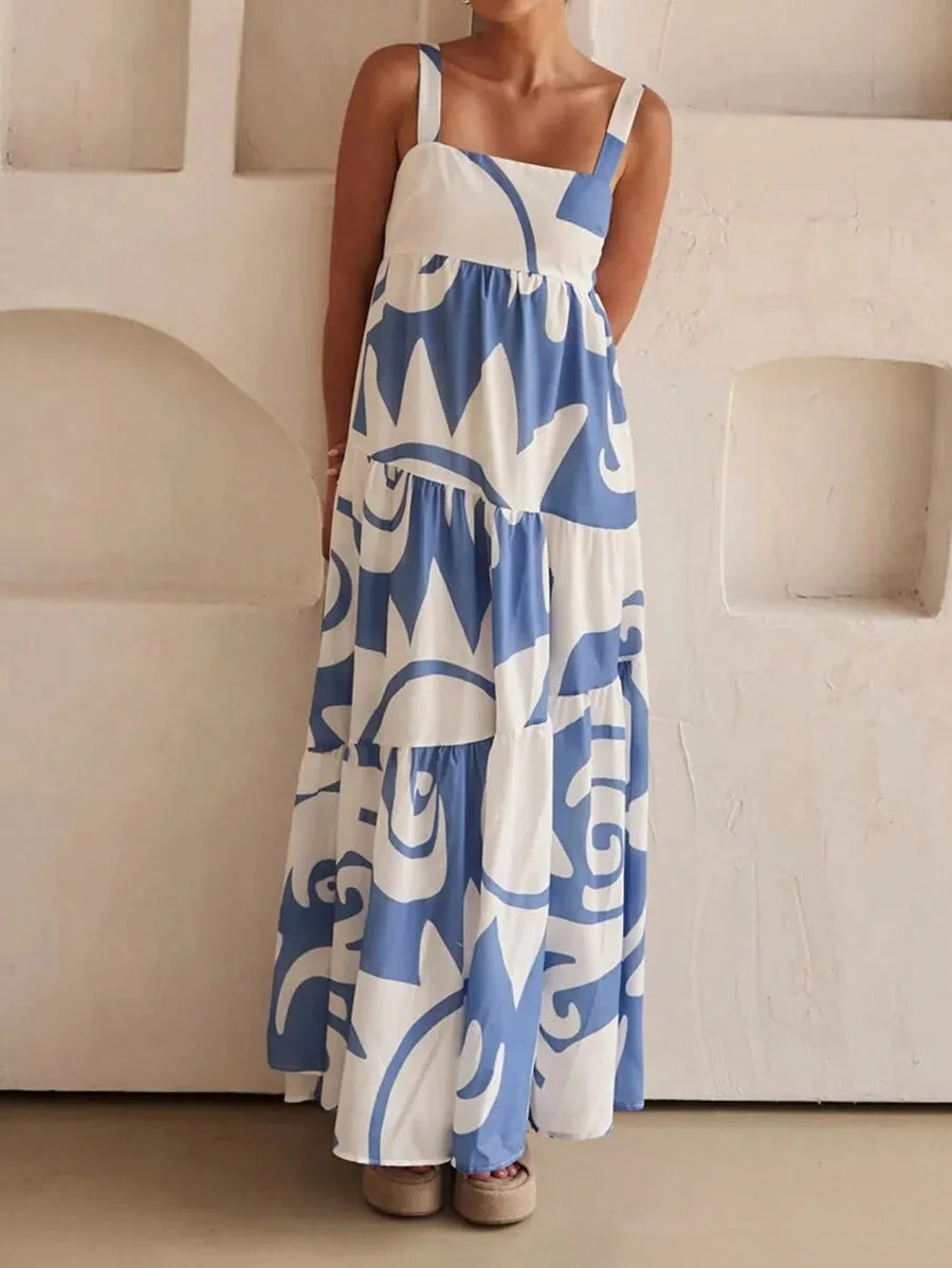 Abstract Tiered Maxi Dress