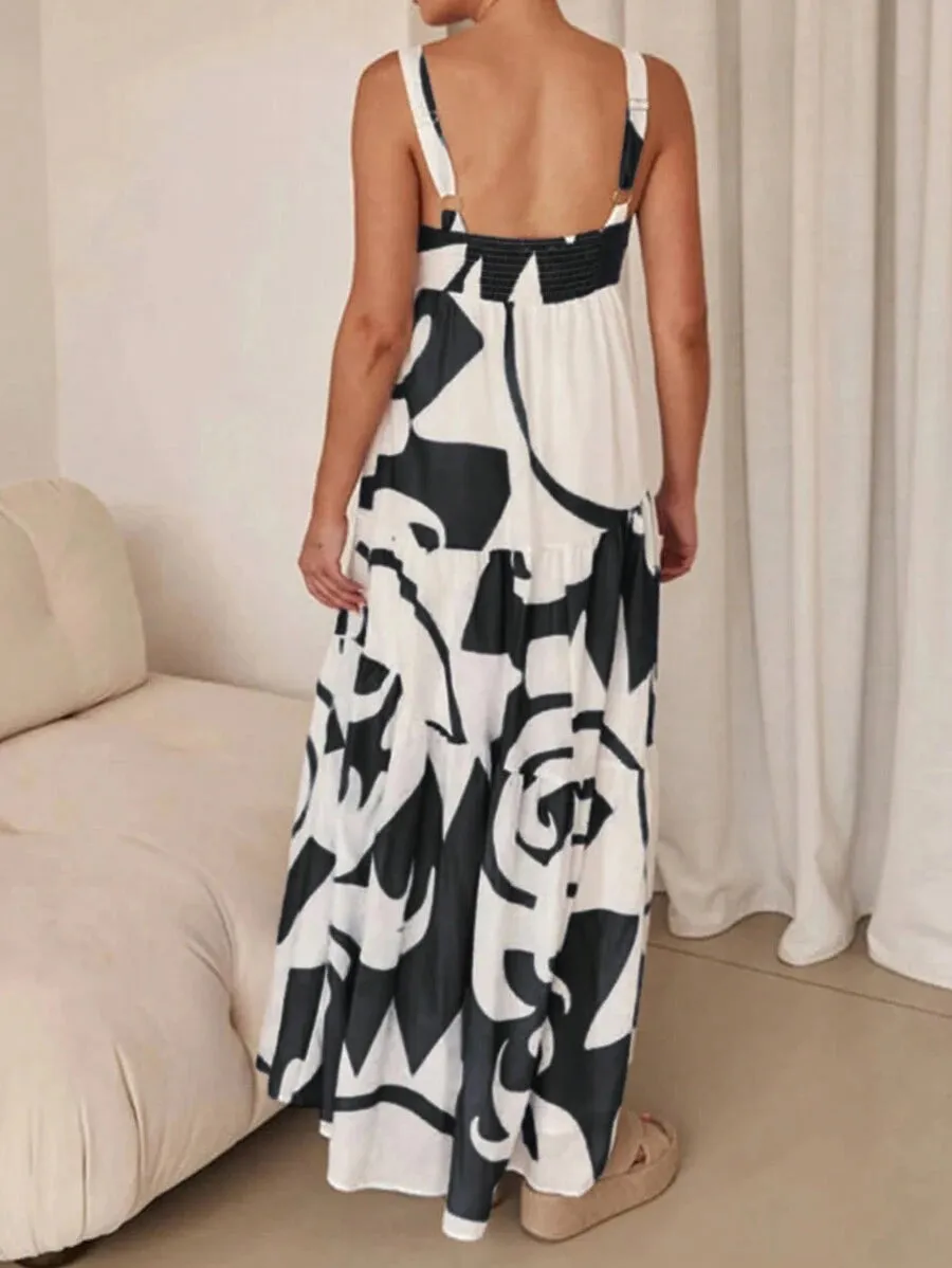 Abstract Tiered Maxi Dress