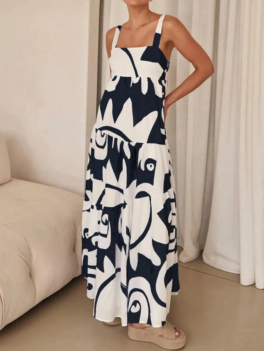 Abstract Tiered Maxi Dress