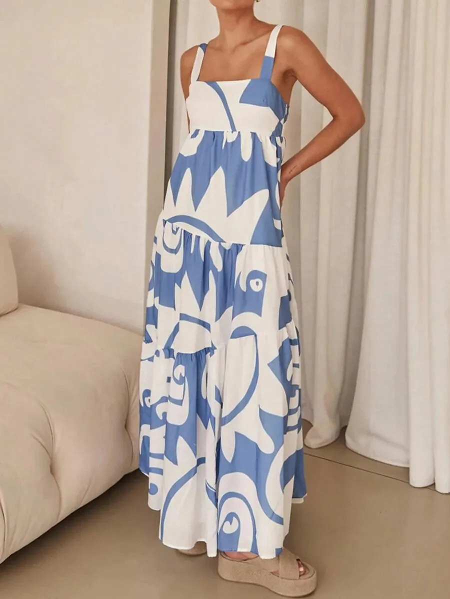 Abstract Tiered Maxi Dress