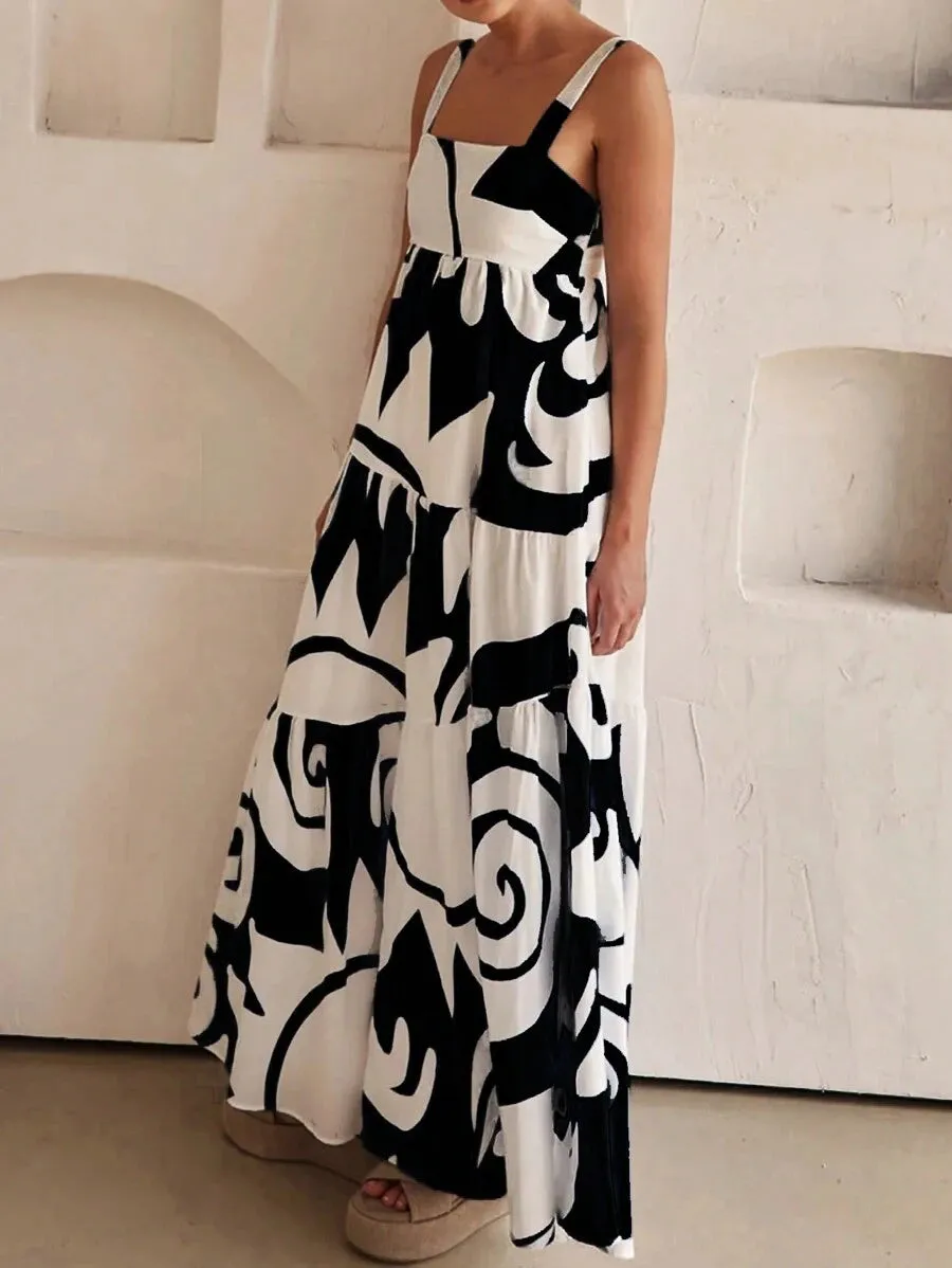 Abstract Tiered Maxi Dress