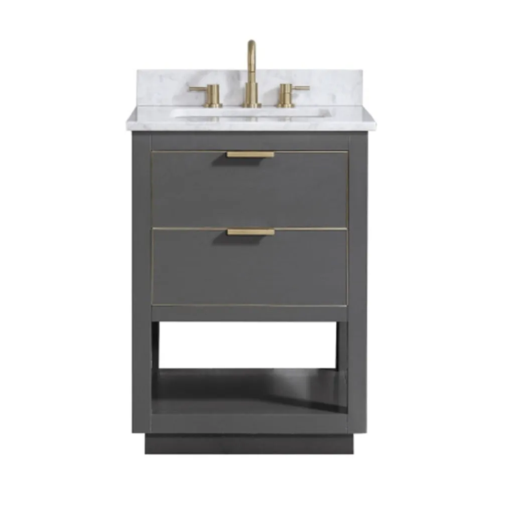 Allie 2 Drawers Bathroom Vanity with Carrara Sink - Floor Mount - 24" Wood/Gray/Matte Gold
