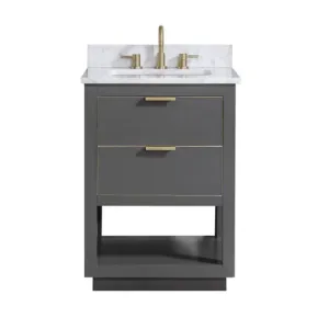 Allie 2 Drawers Bathroom Vanity with Carrara Sink - Floor Mount - 24" Wood/Gray/Matte Gold