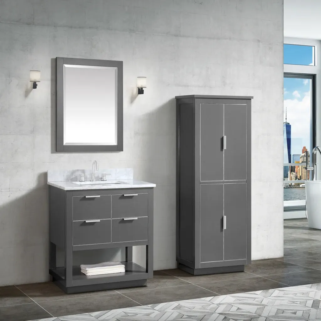 Allie 4 Drawers Bathroom Vanity with Carrara Sink - Floor Mount - 30" Wood/Gray/Brushed Silver