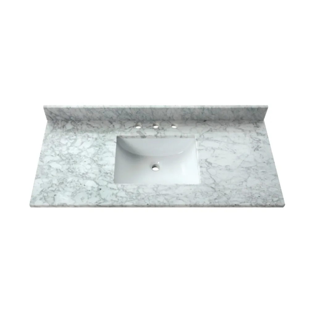 Allie 4 Drawers Bathroom Vanitywith Carrara Sink - Floor Mount - 42" Wood/White/Matte Gold