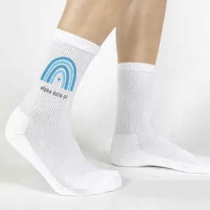 Alpha Delta Pi Sorority Crew Socks with Rainbow Design