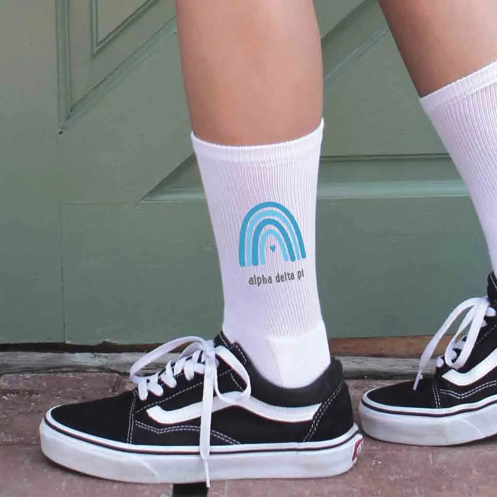 Alpha Delta Pi Sorority Crew Socks with Rainbow Design