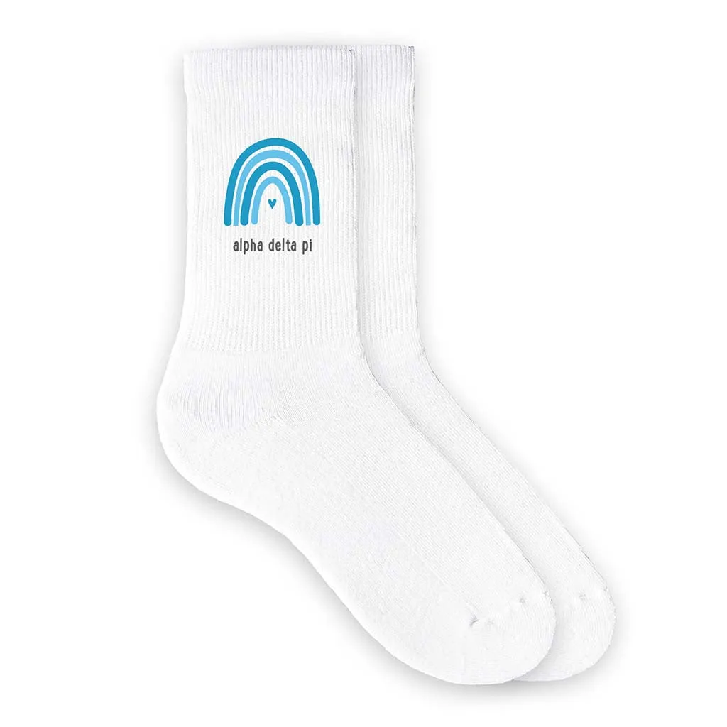 Alpha Delta Pi Sorority Crew Socks with Rainbow Design