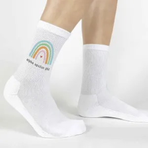 Alpha Epsilon Phi Sorority Crew Socks with Rainbow Design