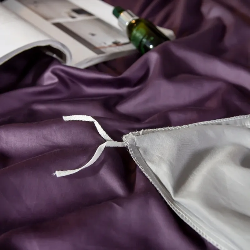 Anyhouz Duvet Comforter Set Double Purple/ Light Grey Egyptian Cotton Thick Blanket Bedspread 6 Pcs Bed Set