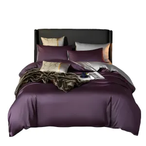 Anyhouz Duvet Comforter Set Double Purple/ Light Grey Egyptian Cotton Thick Blanket Bedspread 6 Pcs Bed Set