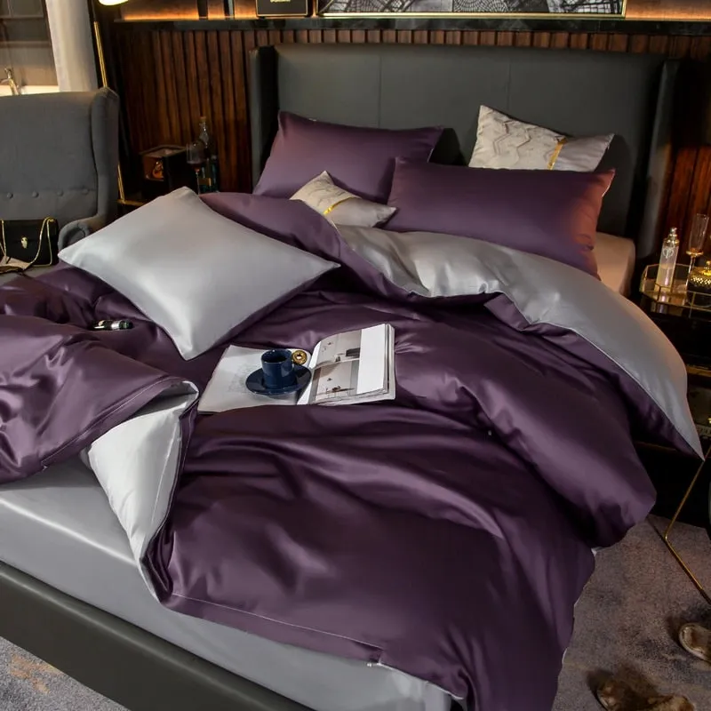 Anyhouz Duvet Comforter Set Double Purple/ Light Grey Egyptian Cotton Thick Blanket Bedspread 6 Pcs Bed Set