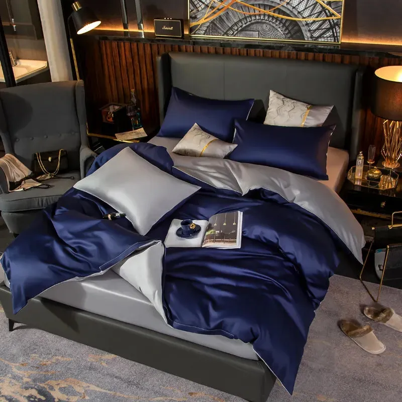 Anyhouz Duvet Comforter Set King Navy Blue/ Light Grey Egyptian Cotton Thick Blanket Bedspread 6 Pcs Bed Set