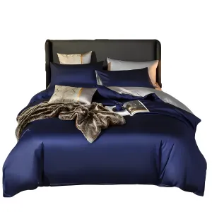 Anyhouz Duvet Comforter Set King Navy Blue/ Light Grey Egyptian Cotton Thick Blanket Bedspread 6 Pcs Bed Set