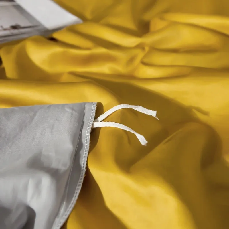 Anyhouz Duvet Comforter Set King Yellow/ Light Grey Egyptian Cotton Thick Blanket Bedspread 6 Pcs Bed Set