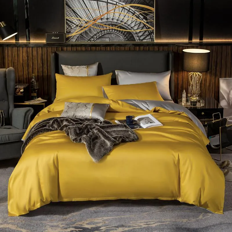 Anyhouz Duvet Comforter Set King Yellow/ Light Grey Egyptian Cotton Thick Blanket Bedspread 6 Pcs Bed Set