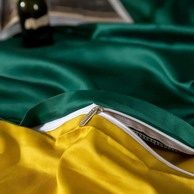 Anyhouz Duvet Comforter Set Queen Deep Green/ Yellow Egyptian Cotton Thick Blanket Bedspread 6 Pcs Bed Set