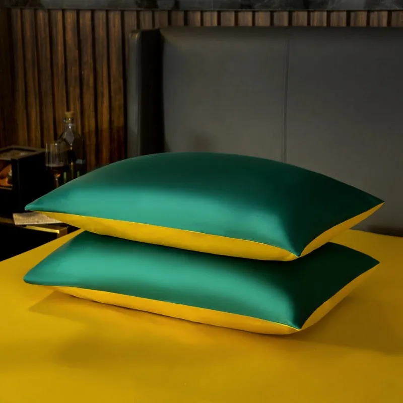 Anyhouz Duvet Comforter Set Queen Deep Green/ Yellow Egyptian Cotton Thick Blanket Bedspread 6 Pcs Bed Set