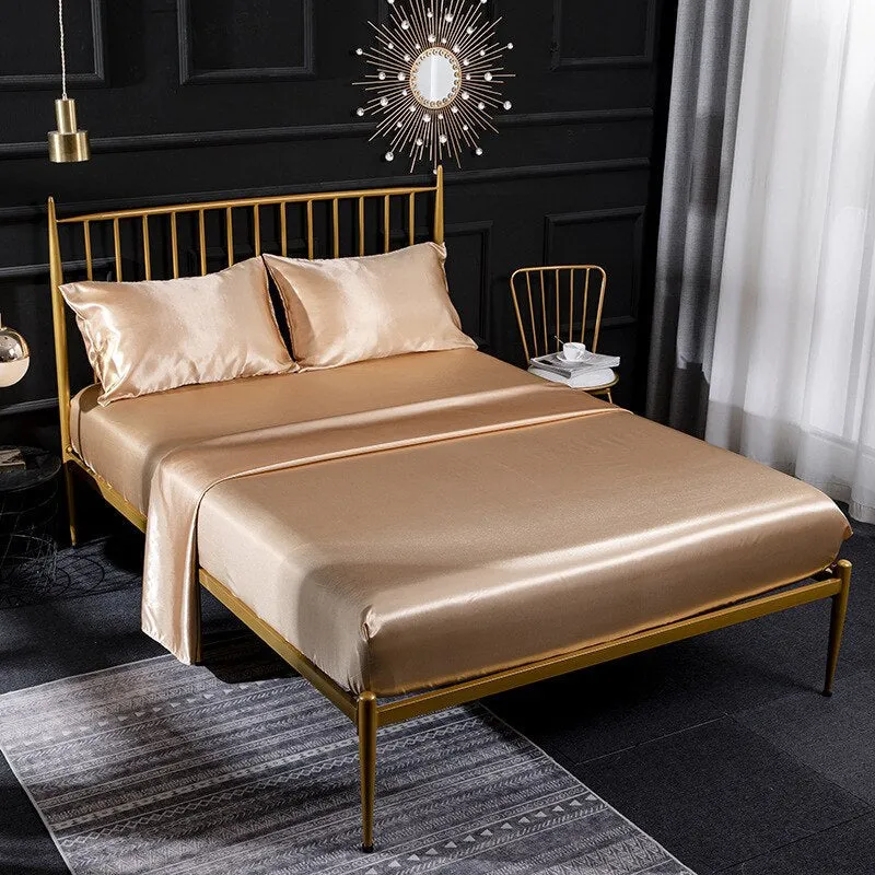 Anyhouz Fitted Sheet Silky Sheet Set with Pillow Cases - King - Camel