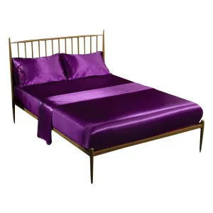 Anyhouz Fitted Sheet Silky Sheet Set with Pillow Cases - King - Purple