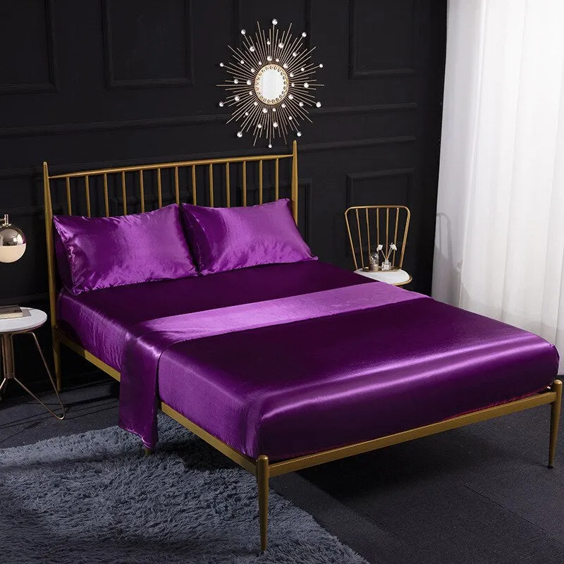 Anyhouz Fitted Sheet Silky Sheet Set with Pillow Cases - King - Purple