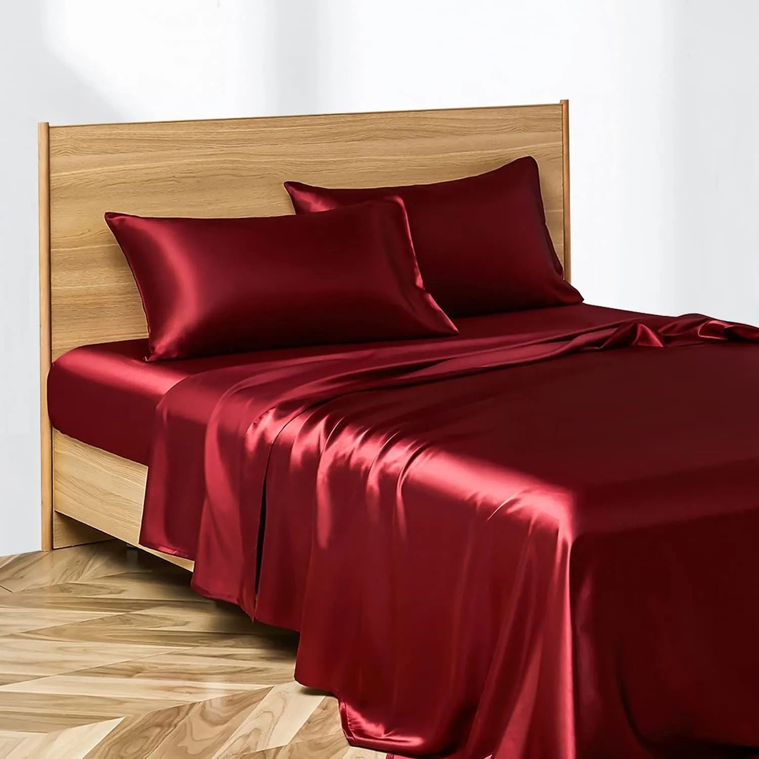 Anyhouz Fitted Sheet Silky Sheet Set with Pillow Cases - King - Purple
