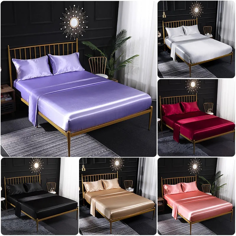Anyhouz Fitted Sheet Silky Sheet Set with Pillow Cases - King - Purple
