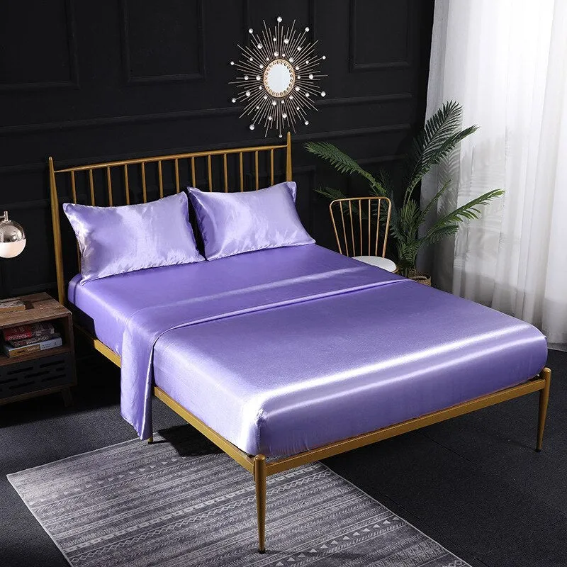 Anyhouz Fitted Sheet Silky Sheet Set with Pillow Cases - King - Purple