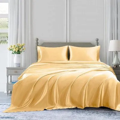 Anyhouz Fitted Sheet Silky Sheet Set with Pillow Cases - King - Purple