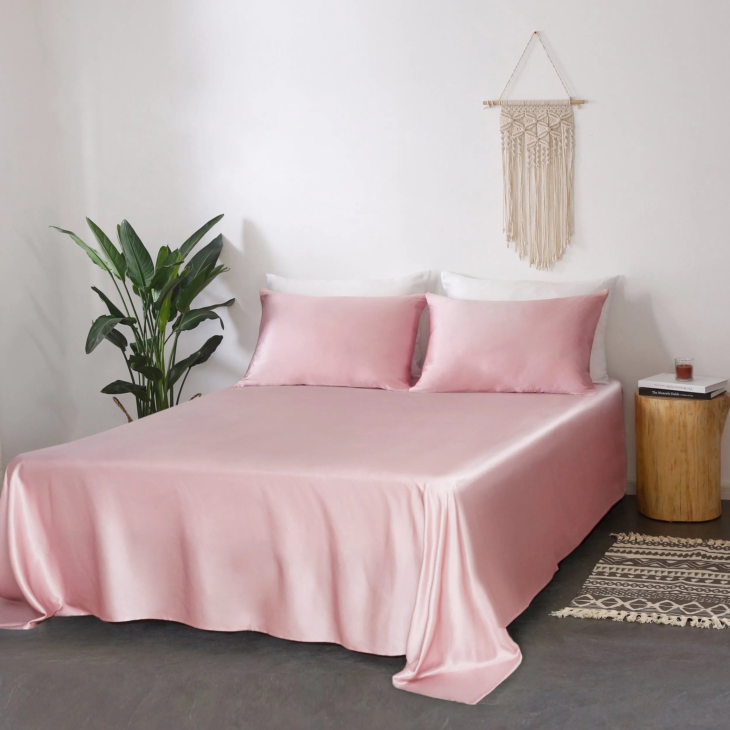 Anyhouz Fitted Sheet Silky Sheet Set with Pillow Cases - King - Purple