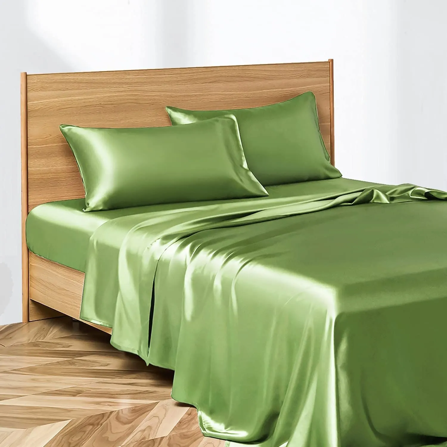 Anyhouz Fitted Sheet Silky Sheet Set with Pillow Cases - King - Purple