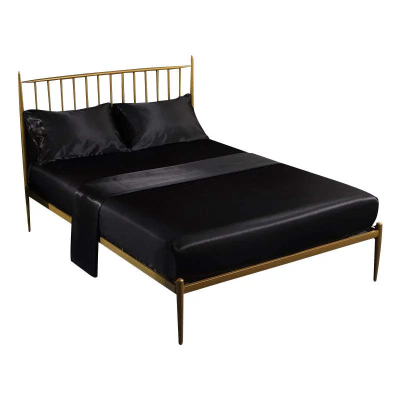 Anyhouz Fitted Sheet Silky Sheet Set with Pillow Cases - Queen - Black
